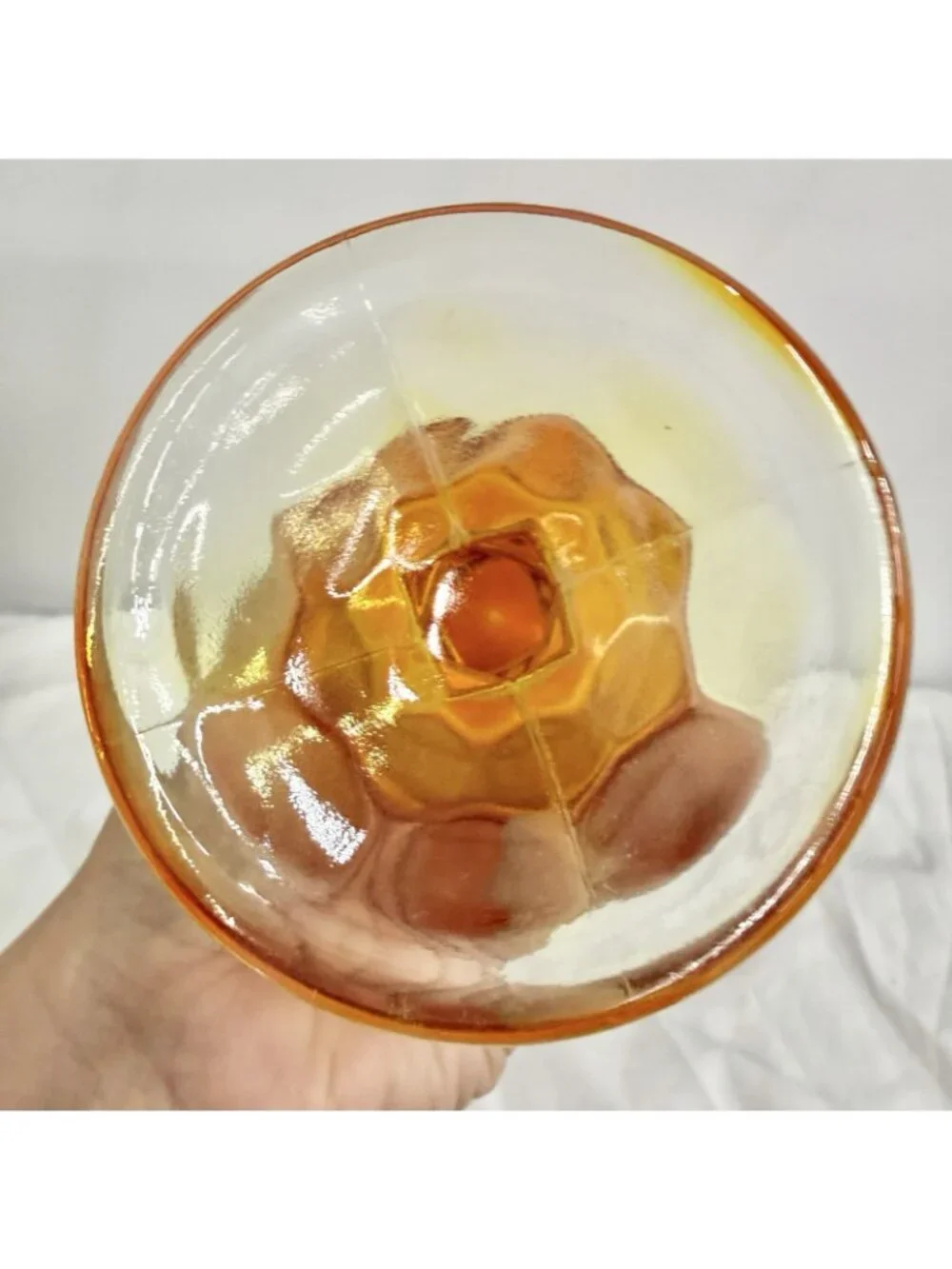 Vintage Amberina Art Glass Swung Vase Pedestal 14 Inch Orange Yellow MCM Decor